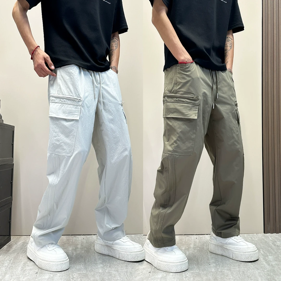 高级感痞帅男士工装裤男夏薄款宽松直筒伞兵裤夏天纯色软壳休闲裤