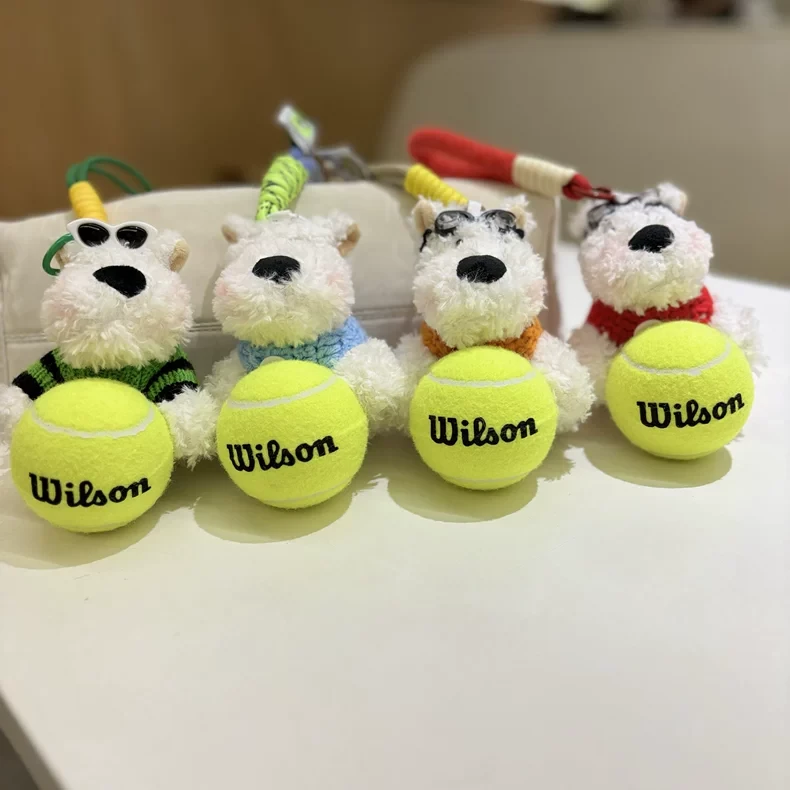 爆款真球网球挂件毛绒潦草小狗西高地书包挂件网球包挂饰学生礼物