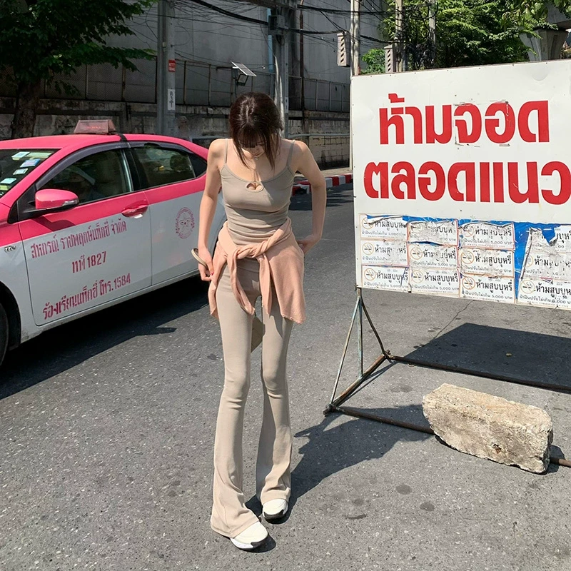 Liuu嘻嘻阿休闲运动镂空吊带上衣背心春季女垂感微弹显瘦长裤套装