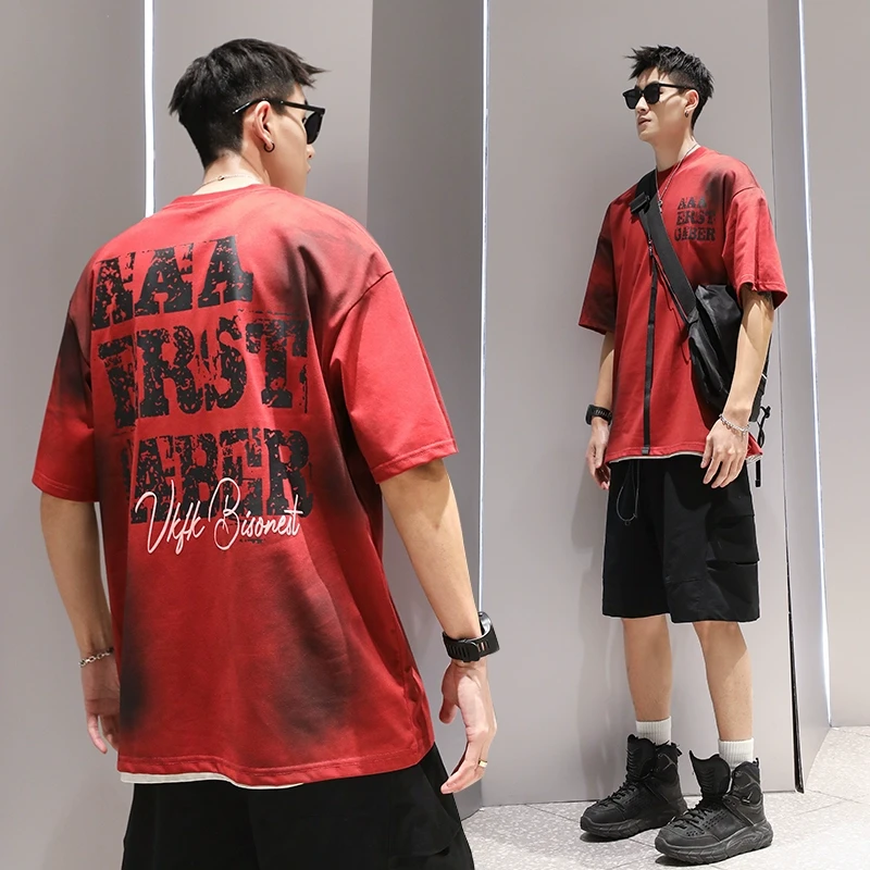 有术扎染印花美式潮牌短袖T恤男款夏季重磅纯棉情侣休闲宽松体恤