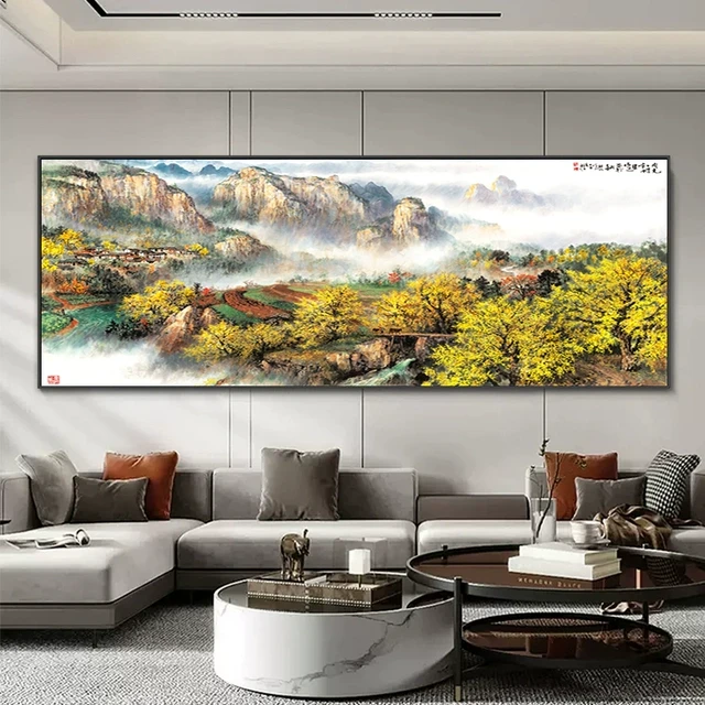 客厅装饰画沙发背景墙画挂画现代简约晶瓷铝合金框壁画新中式字画