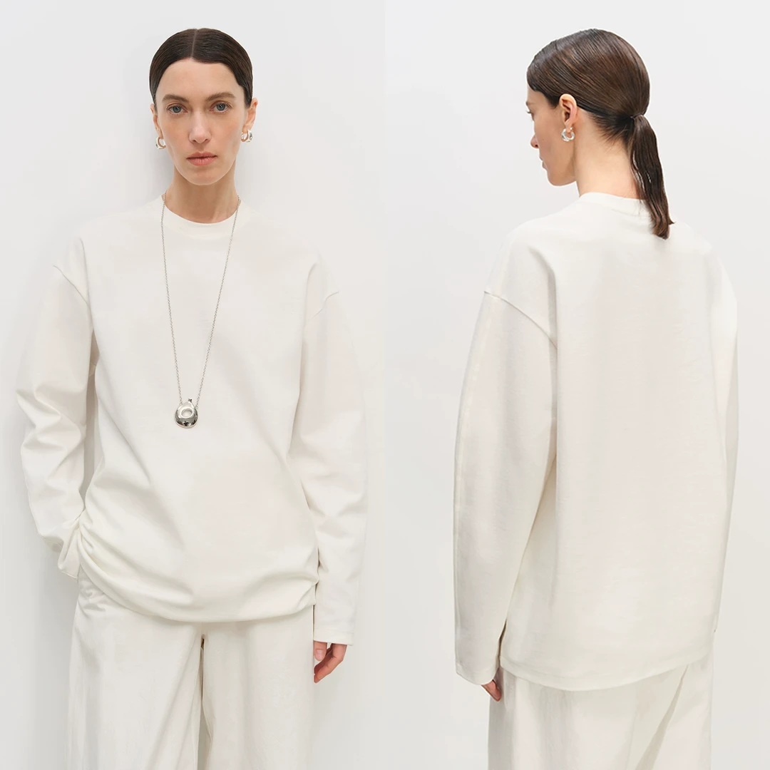 MSBEAST轻盈干爽罗纹棉 点睛羊腿袖/结构肩线CleanFit圆领长袖白T