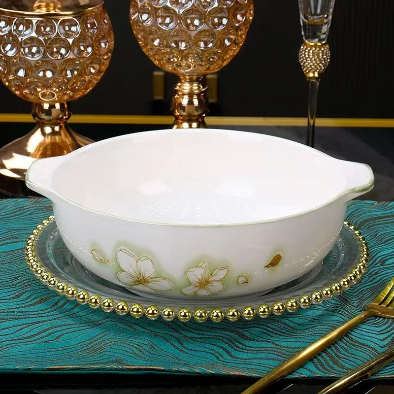 黄金叶10.5英寸家用陶瓷双耳大号汤碗水煮鱼碗酸菜鱼碗釉下彩餐具