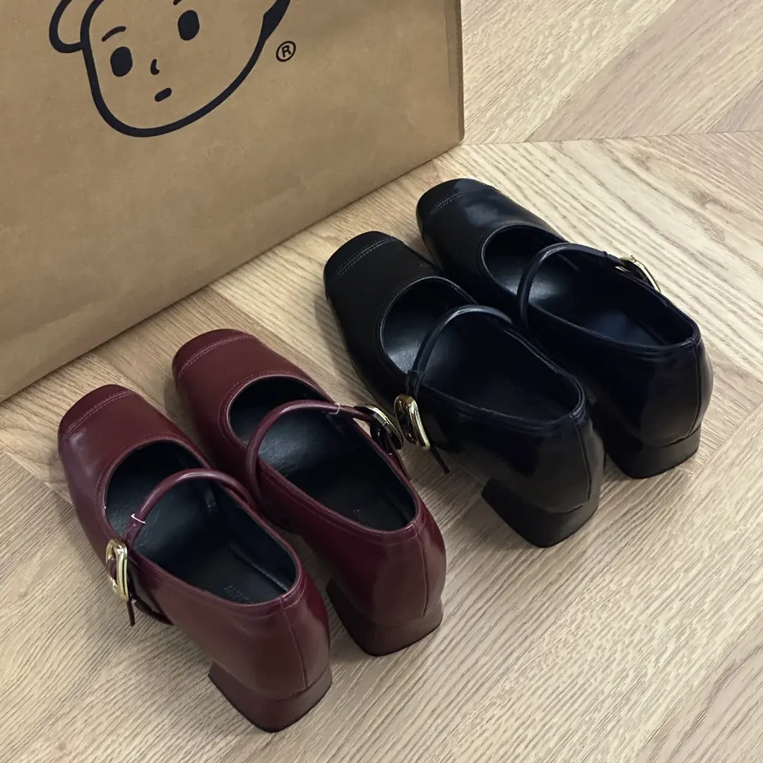 绝美·内增高7cm单鞋女一字扣带气质方头小个子玛丽珍芭蕾风高跟鞋