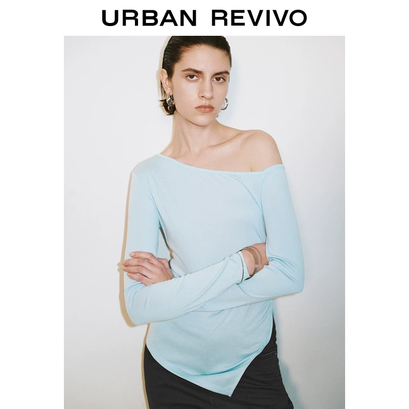 UR2025春季新款女装欧若风魅力氛围感修身斜肩领长袖T恤UWG450032