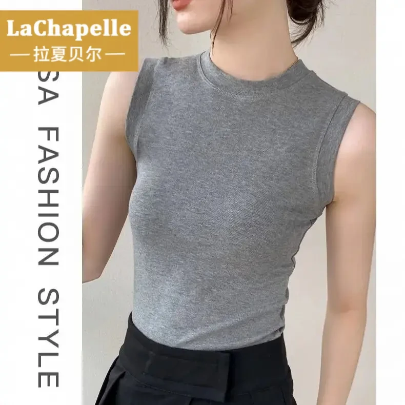 La Chapelle/拉夏贝尔2025春夏背心女圆领修身无袖T恤内搭打底衫