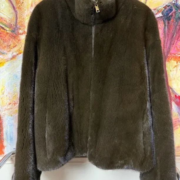 卡其绿（橄榄绿）louis V 款拉链衣长60 进口母貂水貂