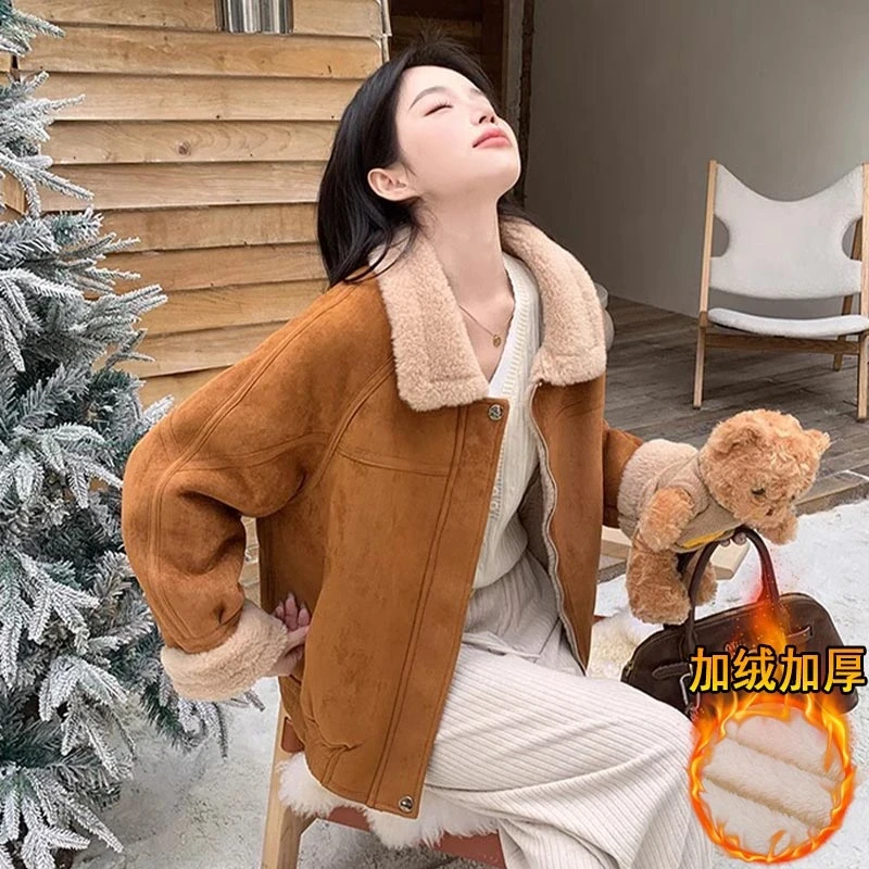 2025年秋冬季新款韩版高级感加绒加厚保暖外套女洋气时髦百搭上衣