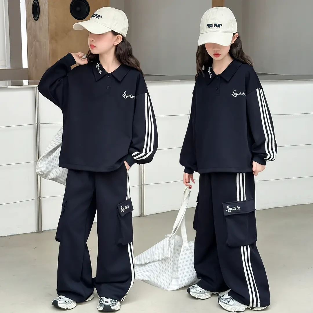 女童套装春秋装2025新款中大童韩版洋气卫衣休闲工装裤两件套秋季