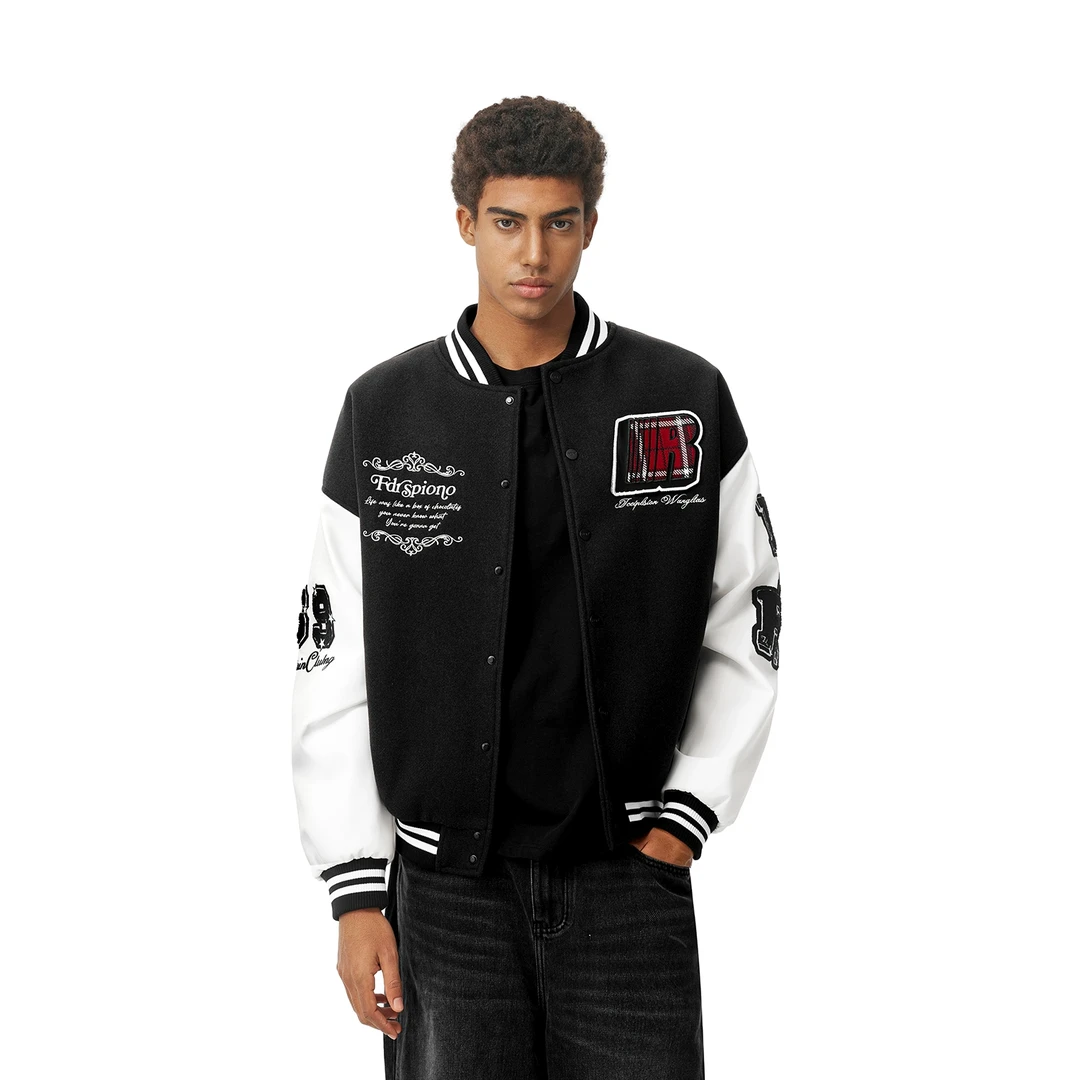 FDR官方店 美式复古R字魔术贴棒球服男女秋冬加厚情侣装夹克外套