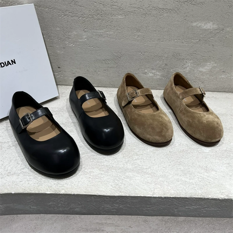 欧洲站女鞋2025春新款真皮一字带玛丽珍鞋懒人奶奶鞋单鞋xf2802-5