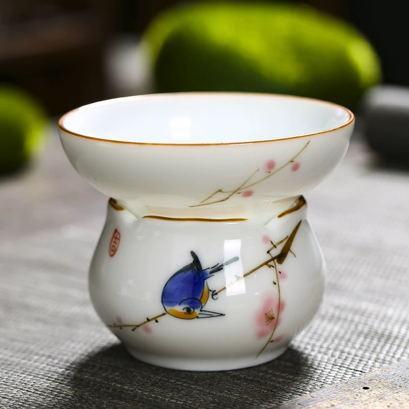 手绘釉下彩过滤茶器陶瓷茶滤杯家用陶瓷茶滤网零配创意过滤器茶漏