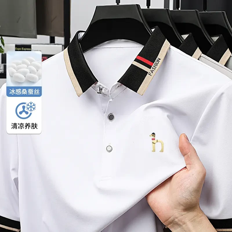 【奥莱断码撤柜】男士桑蚕丝polo衫夏季翻领短袖t恤短袖男t恤