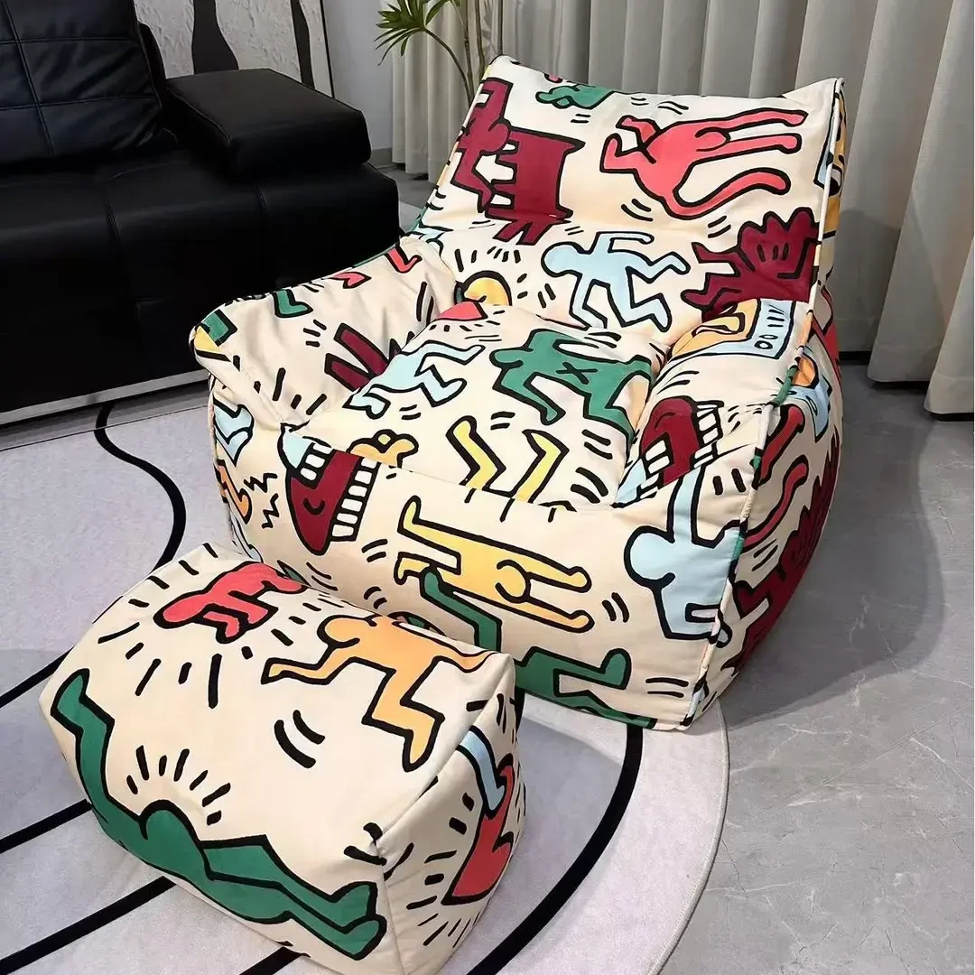 欧式涂鸦懒人沙发设计师豆袋榻榻米面料网红款躺椅ins客厅阳台