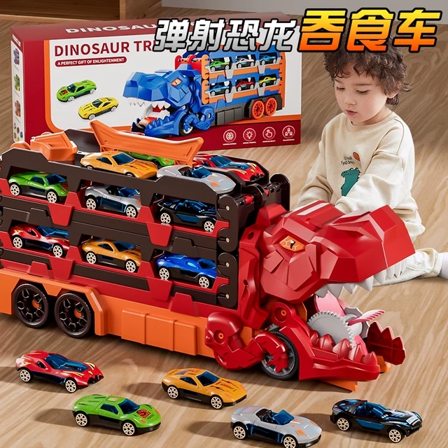 儿童霸王龙恐龙吞食轨道玩具车2变形滑行弹射合金小汽车3-6岁男孩