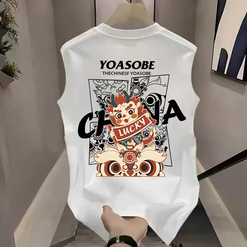 夏季潮流ins百搭痞帅圆领休闲背心港风时尚宽松个性运动无袖T恤