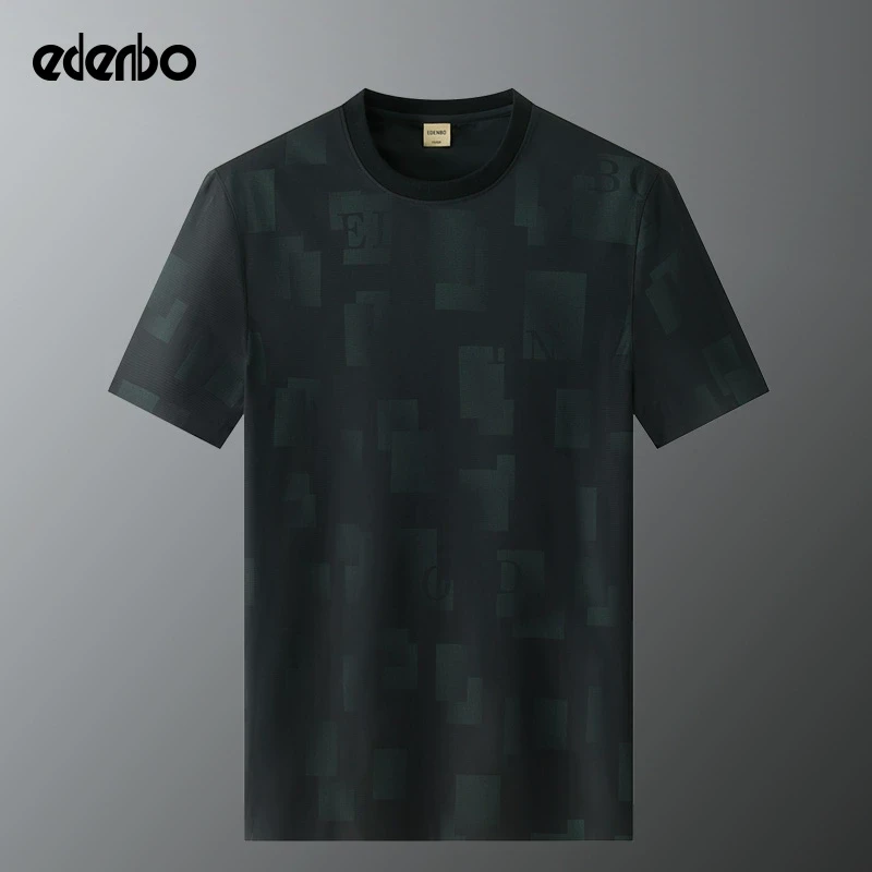 【商场同款】爱登堡男士短袖t恤2025新款夏季潮流弹力印花圆领体恤