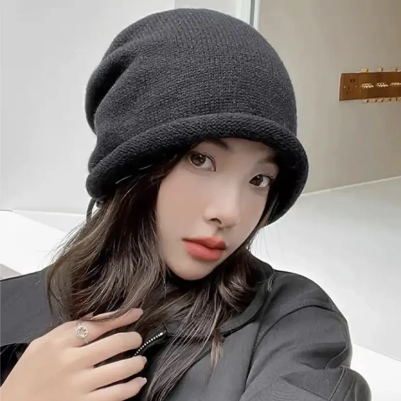 抢！【2025爆款】针织冷帽韩系加绒抽绳堆堆帽秋冬女网红显脸小帽子