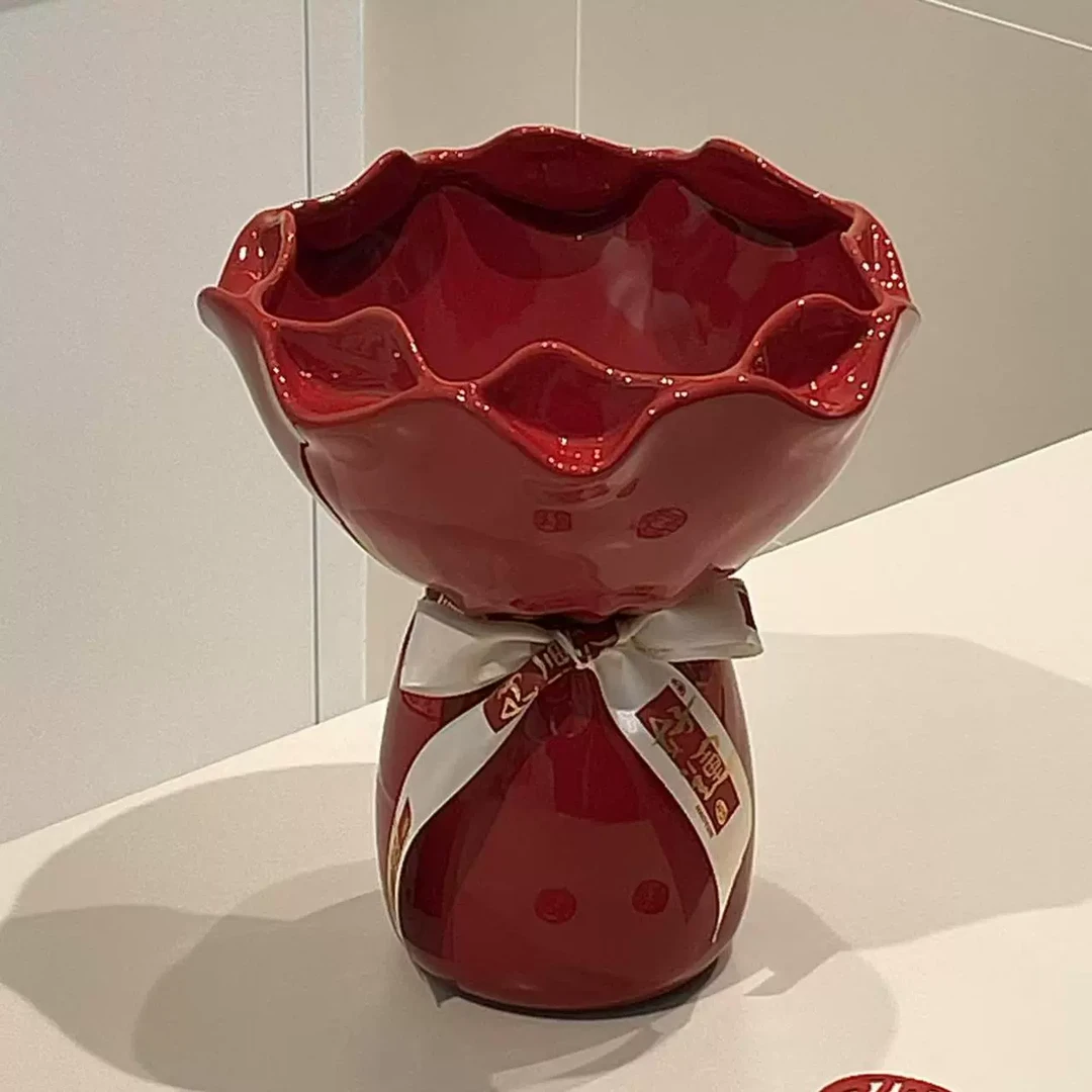 【新家的100个快递】圣诞花瓶摆件客厅插花红色陶瓷复古装饰礼物