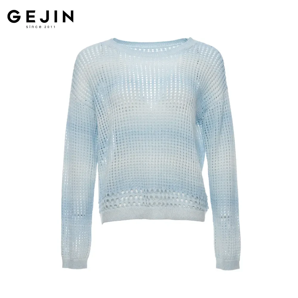 GEJIN/歌锦2025春季新款蓝色镂空工艺时尚修身针织衫9132560099