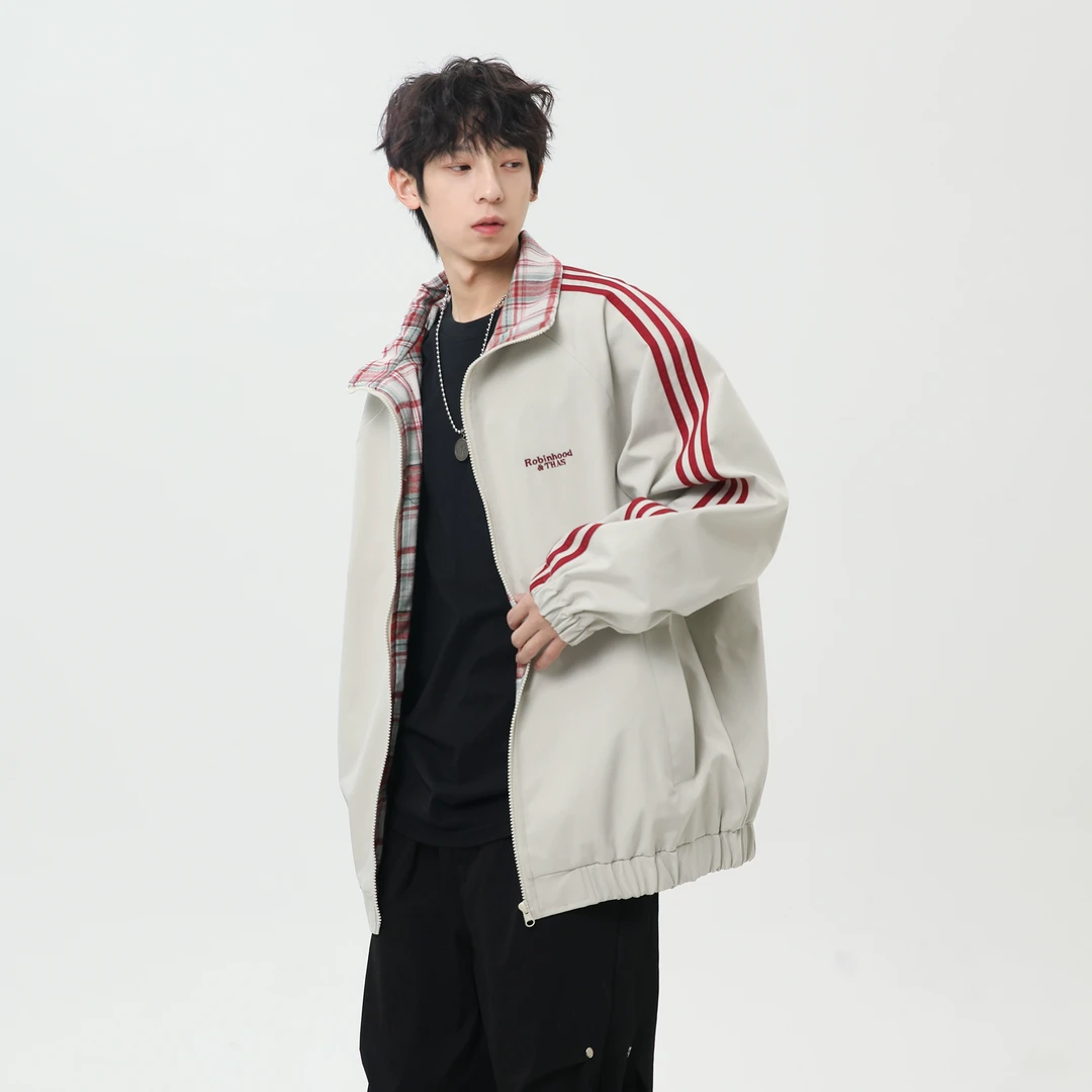 三条杠外套男2025春季新款美式高街潮牌百搭痞帅宽松休闲翻领夹克