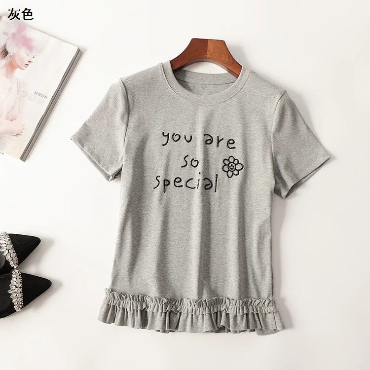 时尚夏中长款短款短袖韩版修身圆领T恤休闲t恤春夏印花灰色夏季