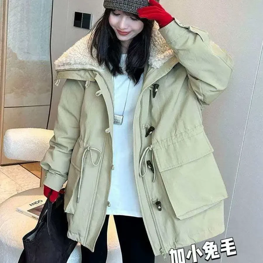 菲玥家设计感收腰显瘦厚款保暖牛角羊羔棉服外套6868