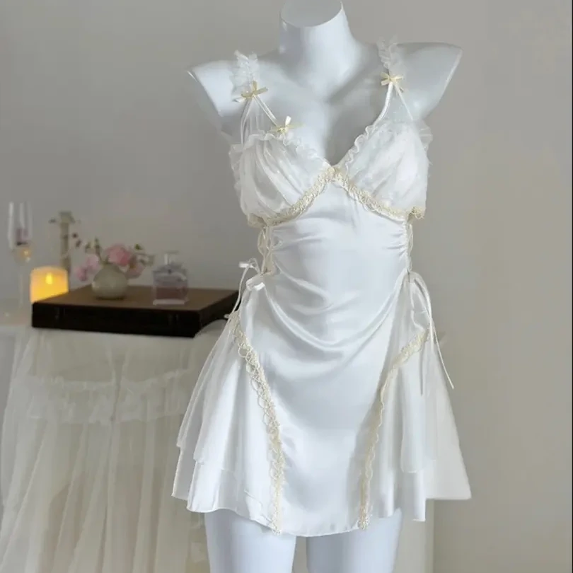 【白月光】法式纯欲风睡裙女带胸垫性感蕾丝显瘦吊带睡衣睡袍套装夏