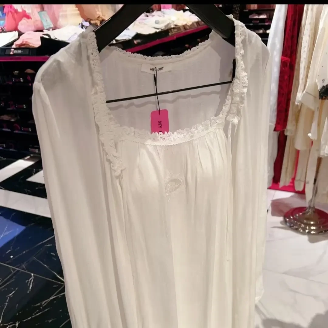 【新品】白雪公主法式夏季慵懒仙气蕾丝长款白色公主睡裙WJT41T487
