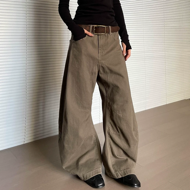 BINXLAN水洗廓形宽松弯刀裤男女潮牌美式复古工装裤休闲香蕉裤