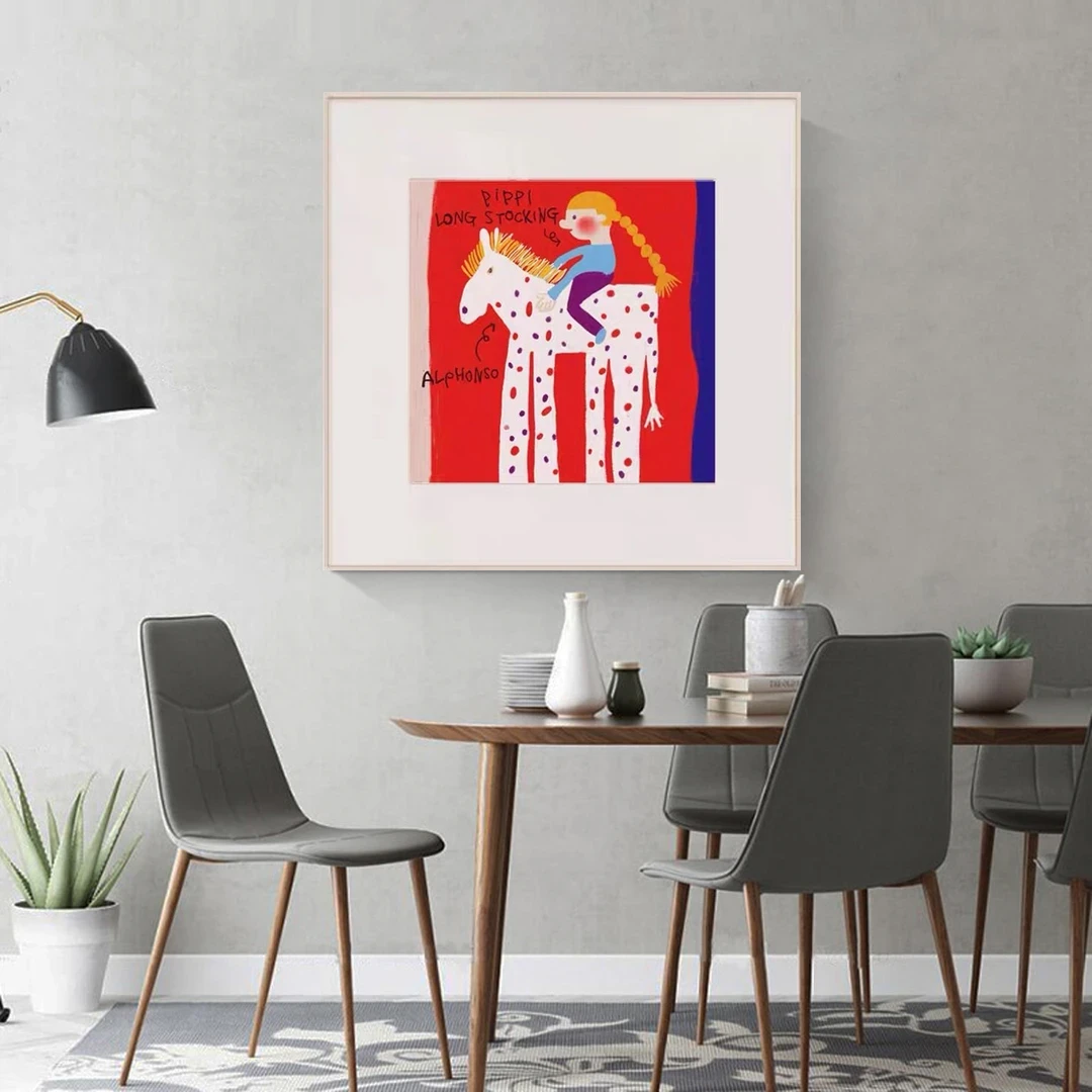 抽象多巴胺骑马女孩卧室装饰画餐厅卧室挂画小众装饰画5050