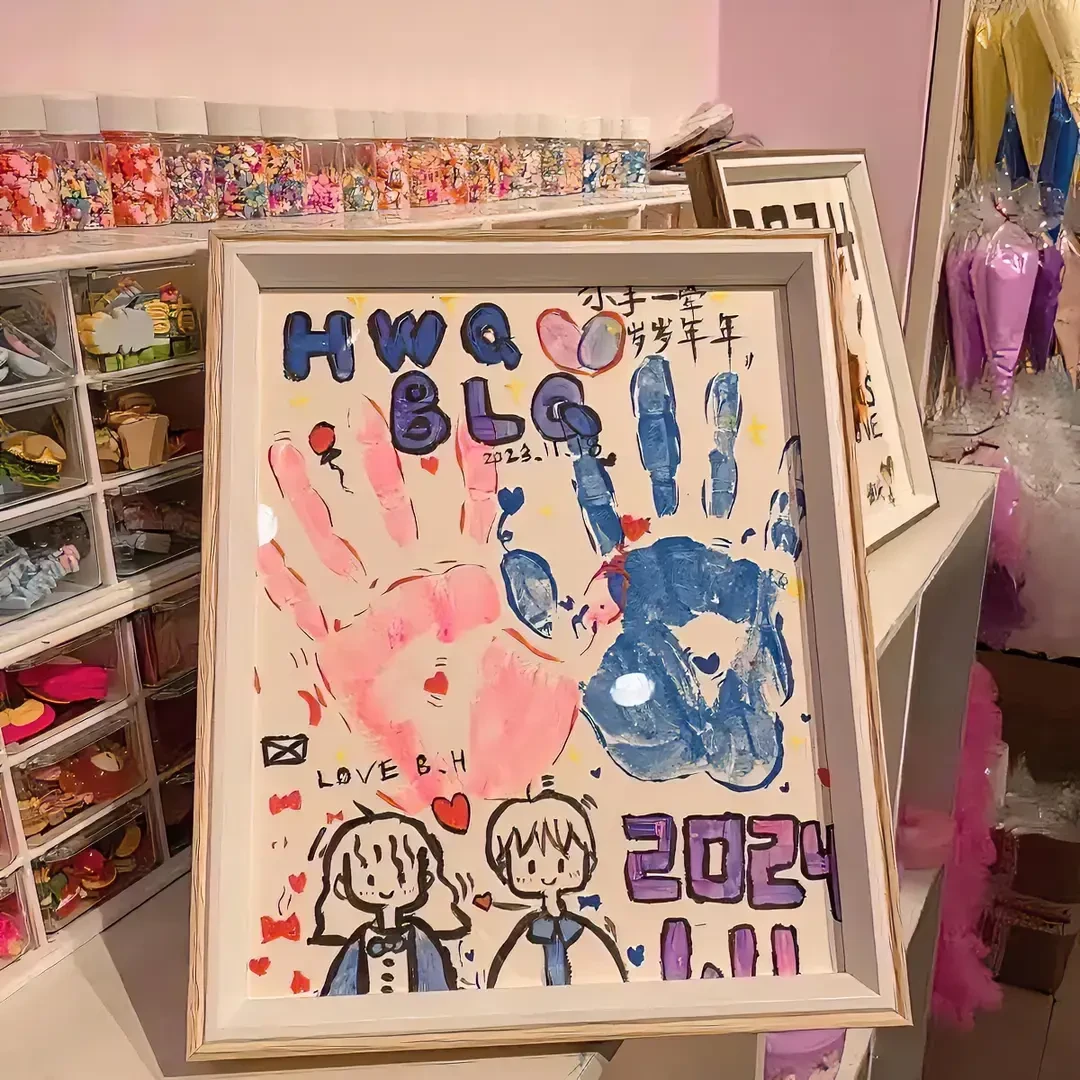 情侣手印画相框颜料手工制作送男友送女友送孩子纪念礼物闺蜜惊喜