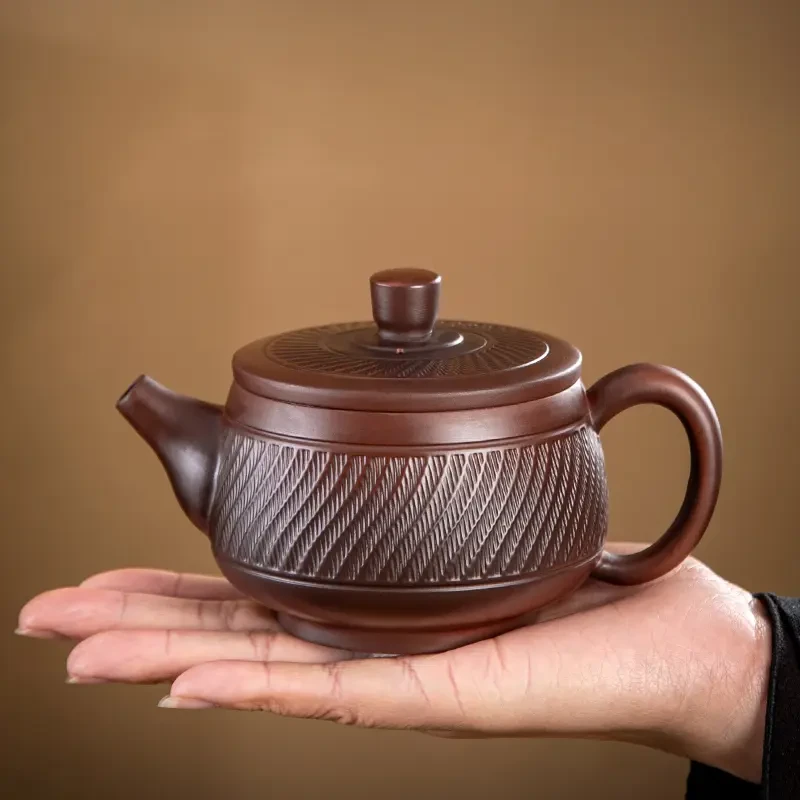正宗建水紫陶汉瓦壶茶具凤鸣壶大号纯手工跳刀纹紫砂泡茶壶家用