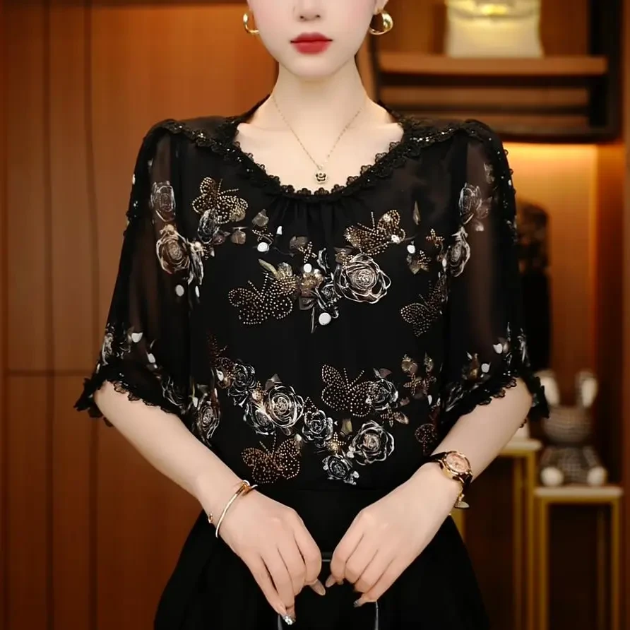 夏季新款上新新款洋气百搭设计短袖套头圆领宽松遮肉