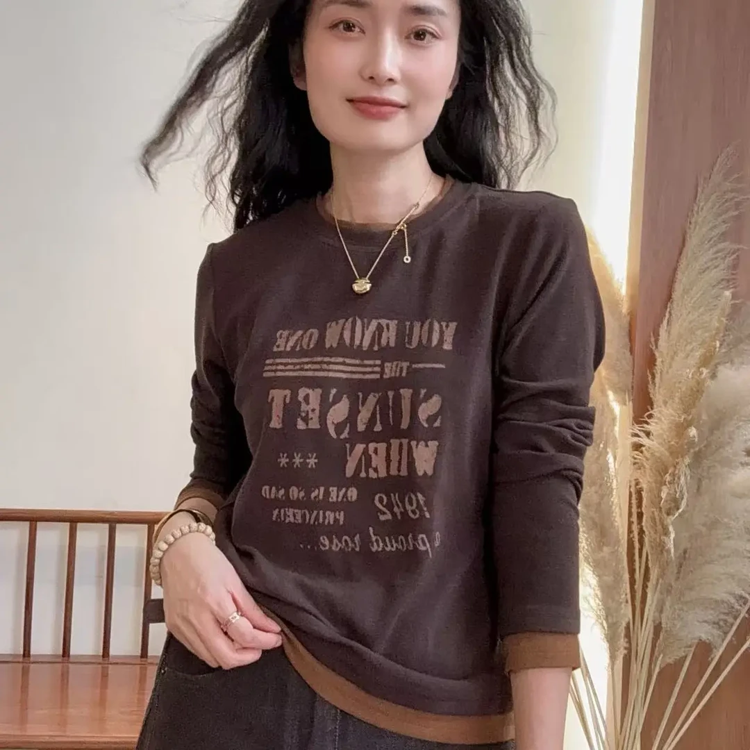 8122-休闲风宽松型长袖速干女透气T恤百搭针织女士