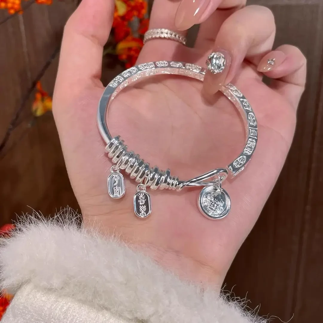 老鳳詳黄财神盘缠手镯足银999简约百搭时尚设计情人节送女朋友