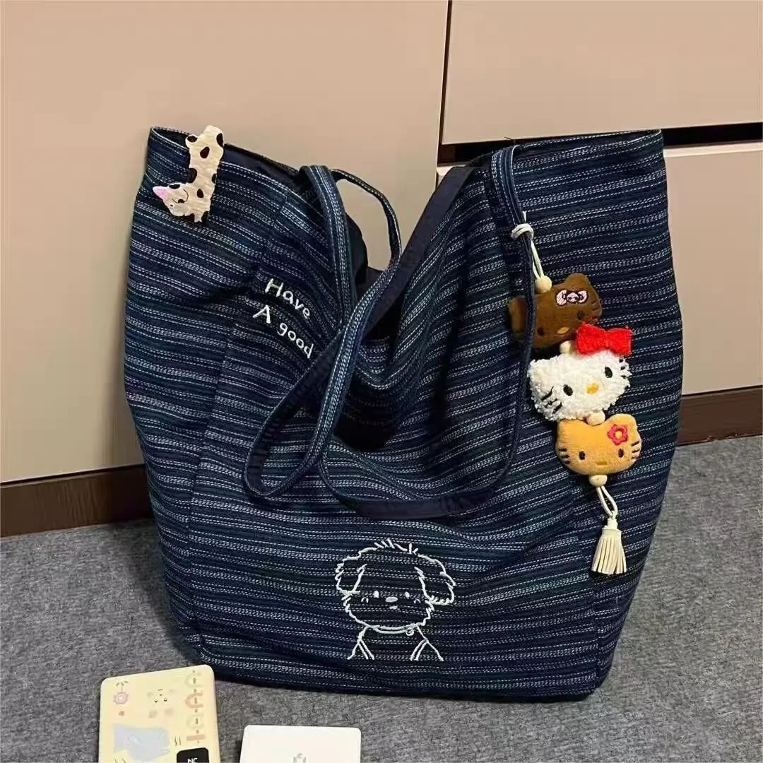 2025新款韩系流苏帆布托特包时尚休闲大容量青年单肩包ins牛仔包