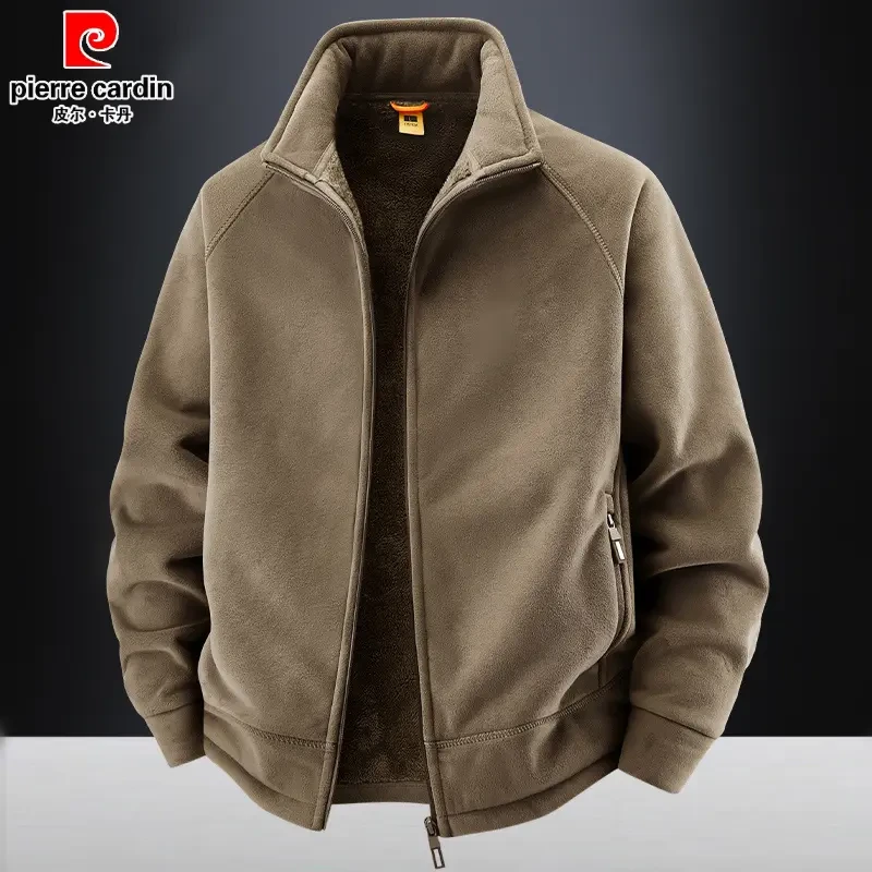 皮尔卡丹摇粒绒卫衣男秋冬季加绒加厚保暖抓绒衣立领开衫休闲外套