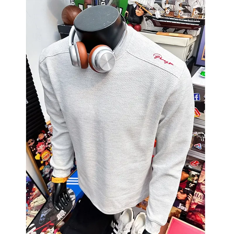美式蜂窝红标刺绣卫衣男款秋冬潮牌华夫格正肩长袖t恤内搭打底衫