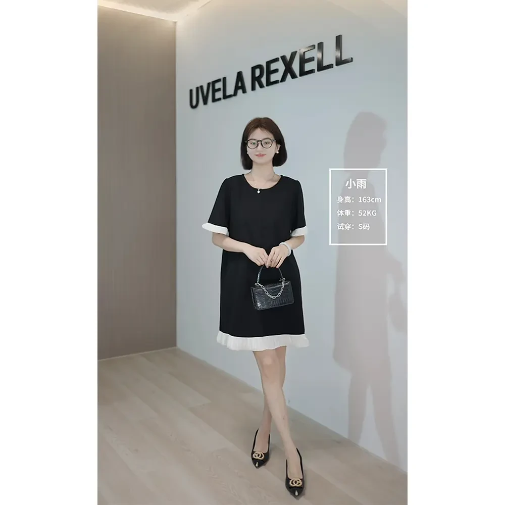 夏新款小个子显瘦T恤连衣裙拼接时尚休闲直筒裙设计感气质连衣裙