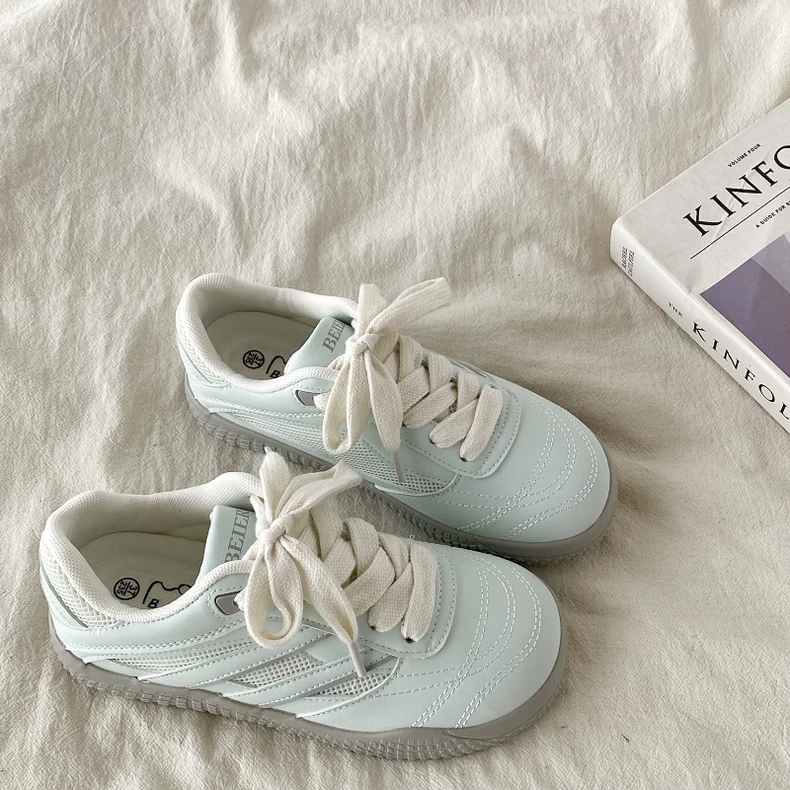 复古小众薄荷绿德训运动鞋女春季新款厚底百搭丑萌大头休闲板鞋