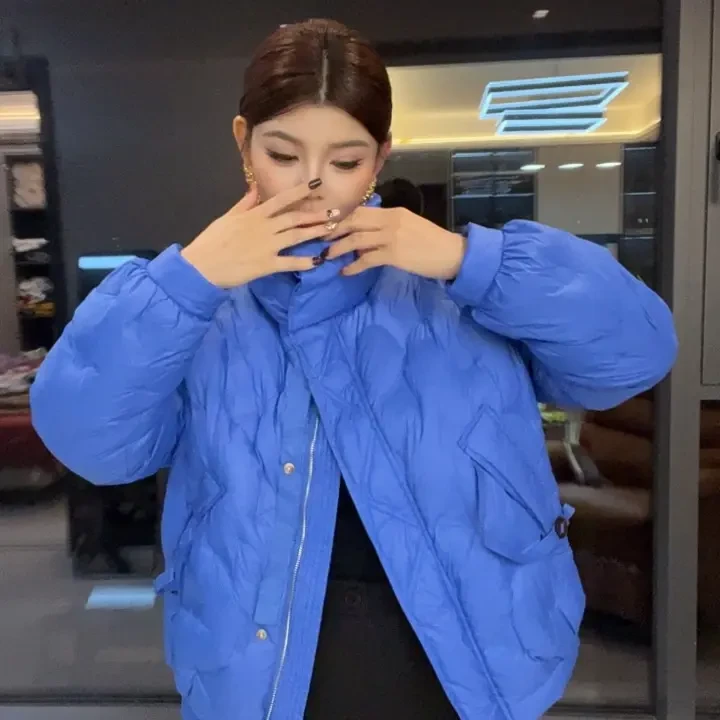 2025新款街头风亮面短款羽绒服立领女常规时尚女装宽松
