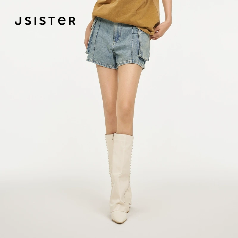 jsister 夏装新款 JS女装时尚工装浅牛仔短裤 S424210475