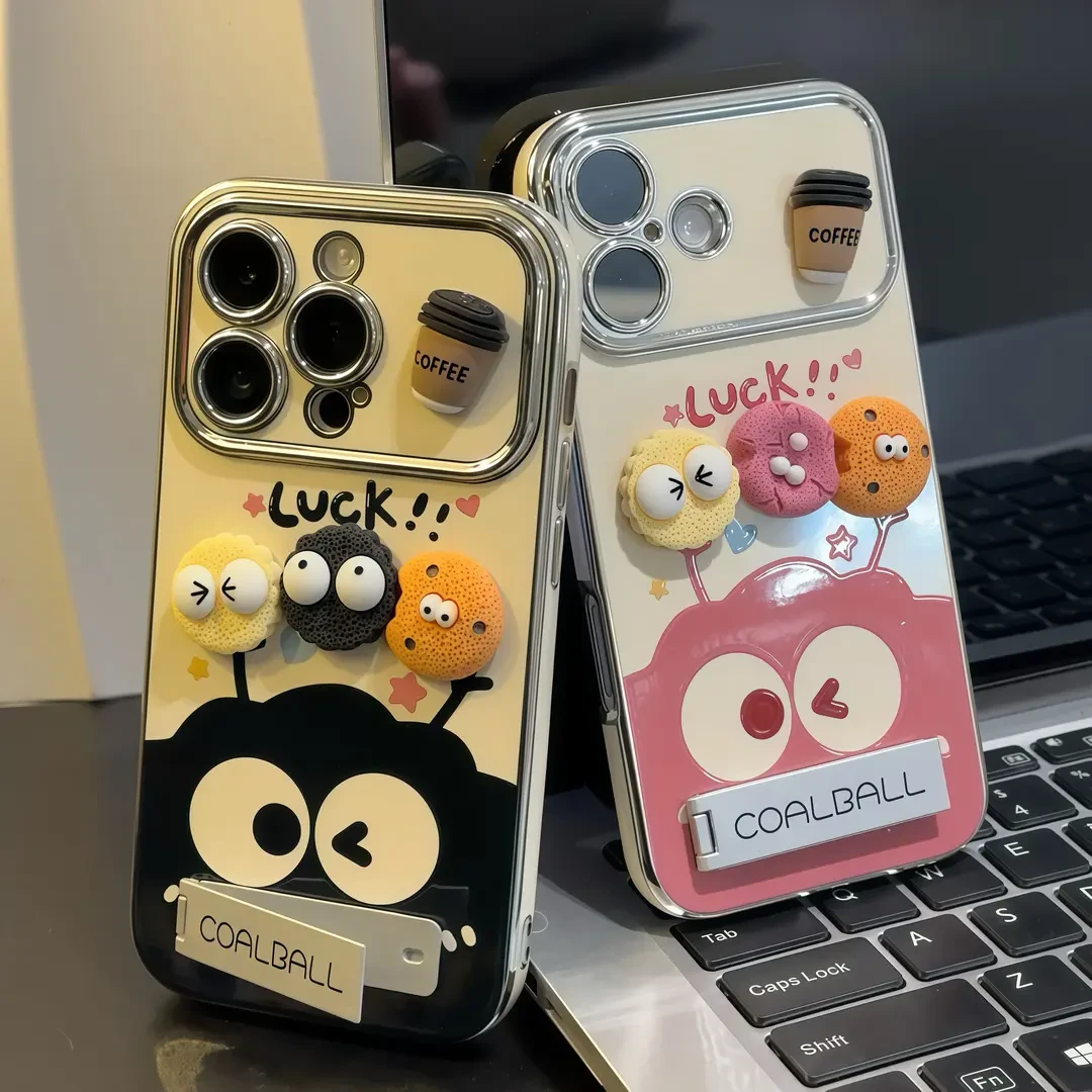适用煤球咖啡支架苹果VIVO华为OPPO小米14电镀iPhone15/16手机壳