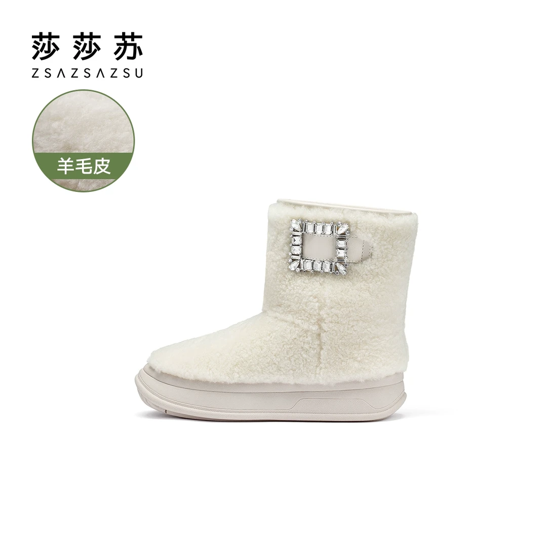 [方糖钻]莎莎苏冬季防滑加绒羊皮毛一体保暖雪地短靴ZA32783-40
