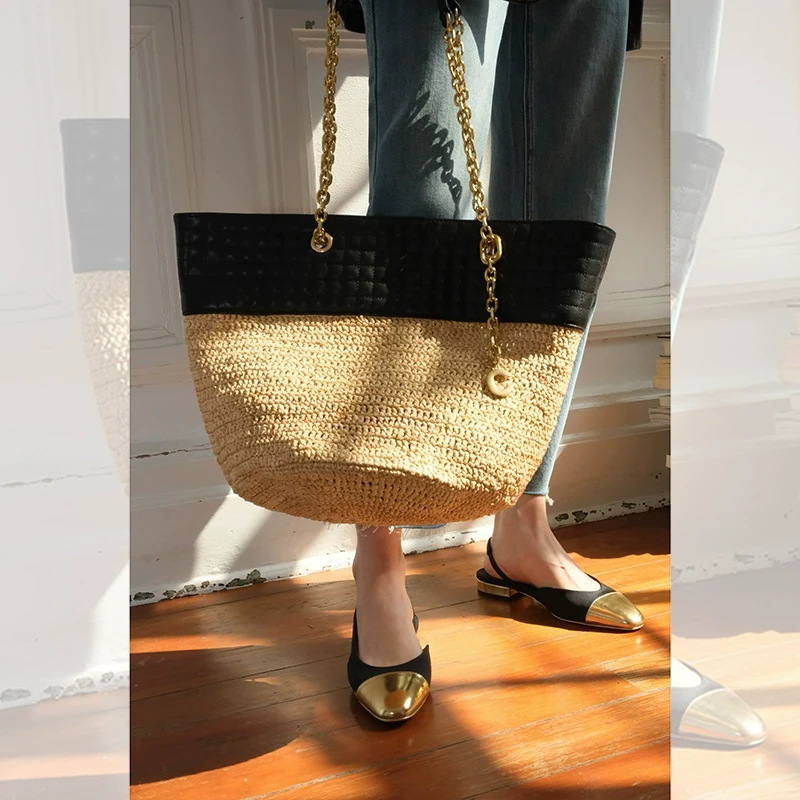 【牛皮草编包】头层牛皮+非洲進口草编 大容量单肩包 MA222014