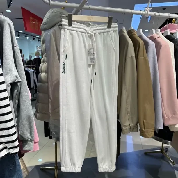 【VV FUSHI】K22022800时尚简约白色休闲运动裤刺绣设计百搭单品