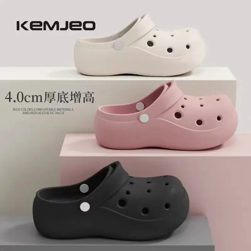 日本厚底增高洞洞鞋女2025新款夏季外穿时尚家居室内防滑包头凉拖