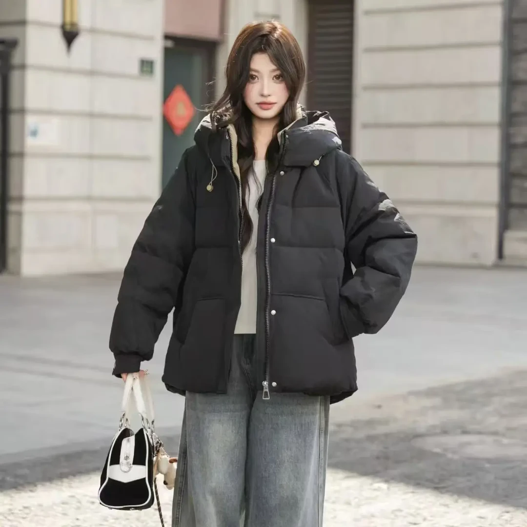 国标白鸭绒连帽短款2-6码120-230斤穿年轻时尚洋气加厚保暖