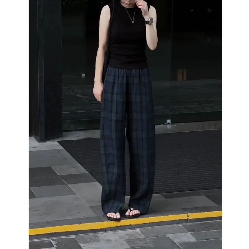 清冷系禅意休闲裤夏季薄款微胖女生加宽加大老钱风松弛感阔腿裤子